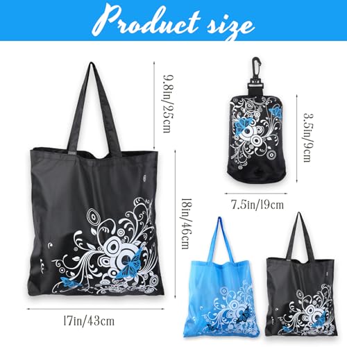 InnoHHustle 2 Pack Large Foldable Shopping Bag Reusable Tote Bags with Handles 17 x 18 Inch Floral Grocery Bags Washable Heavy Duty Handbag Shopping Cloth Bags for Daily Storage - Image 2