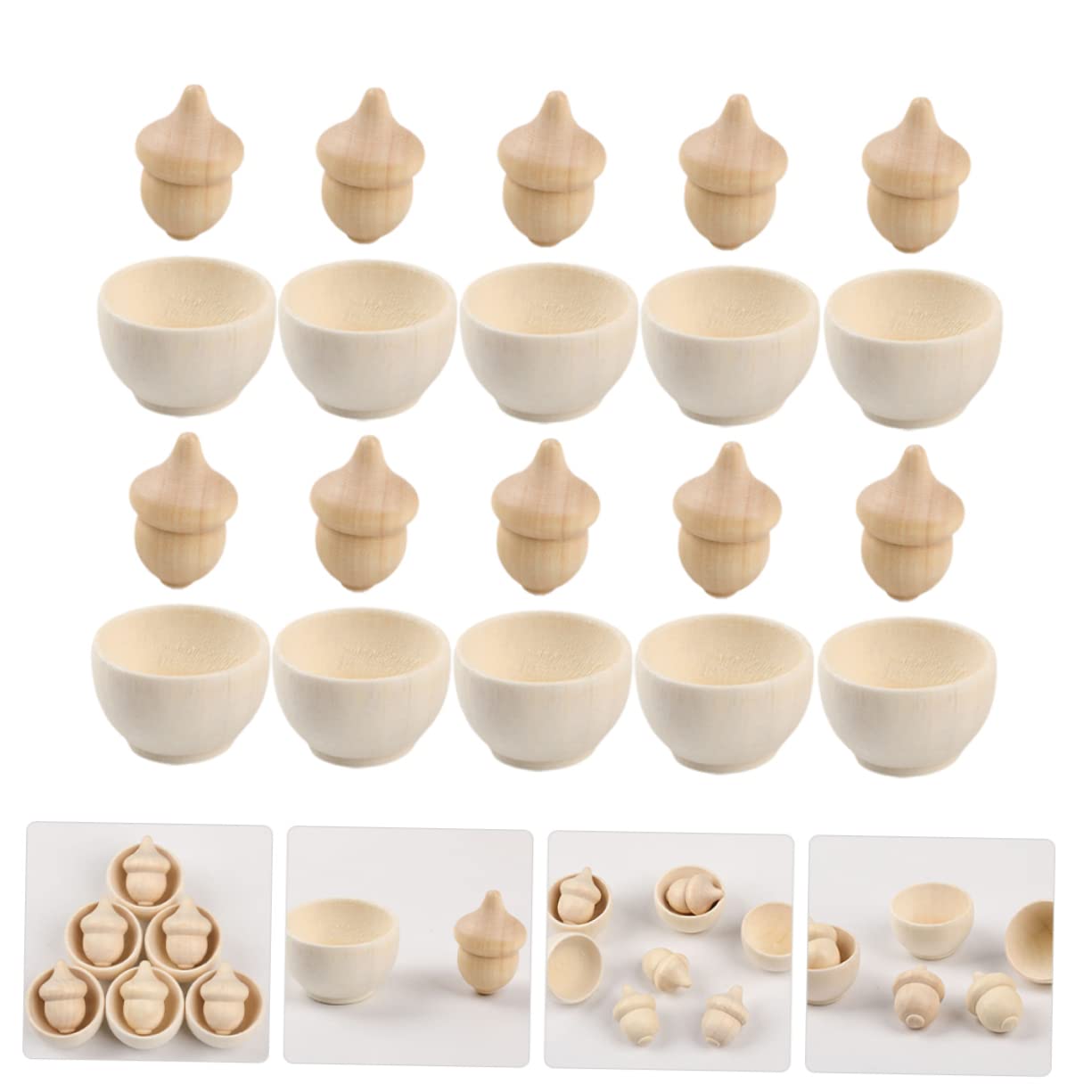 DOITOOL 50 Sätze Unlackierte Holzbowl und Diy Sets Bastelset zum Bemalen Malspielzeug Fördert Fantasie und Eltern Junge Mädchen Aktivitäten Robuste Holzfiguren für Innen und Außen