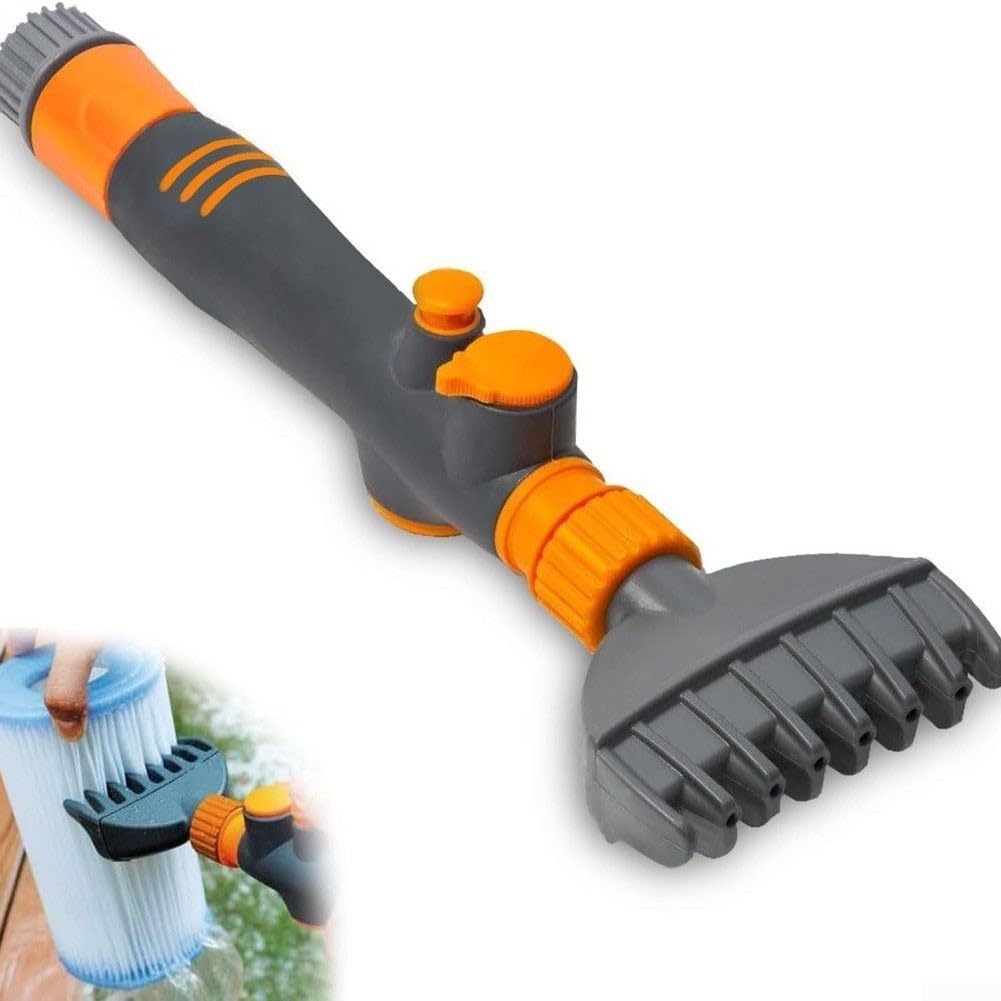 Pool Filter Cleaning Brush with Comb Nozzle, High Pressure Spa Cartridge Cleaner Tool for Removing Leaves, Saves Water, Compatible with Standard Garden Hoses