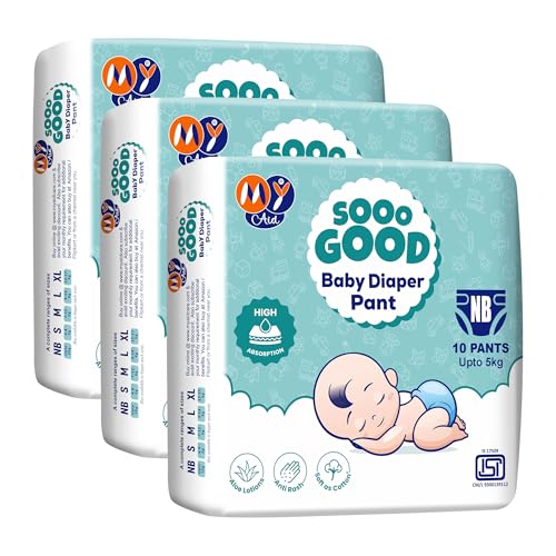 Image of SOOO GOOD Baby Diaper Pants With Aloe Lotion & Wetness Indicator | Soft & Comfortable | Fast Absorption, Rash-Free, Leak-Proof, For Newborns Up to 5 kg, 30 Count, Pack of 3