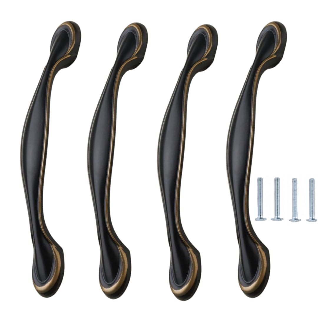 NLQCSXWEP Zinc Alloy Cabinet Bow Handle, Zinc Alloy Cabinet Wardrobe Door Drawer Handle Black Pack of 4(G-128mm Black)