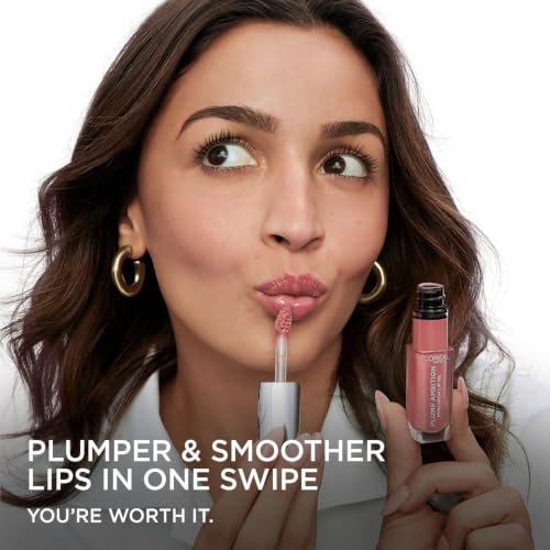 Image of L'Oreal Paris Plump Ambition Hyaluron Plumping Lip Oil, Cherry Cherie | Plumping Lip Oil, Glass Like Shine, Infused with Hyaluronic Acid, Deeply Hydrating, Plumper & Smoother Lips, Non Sticky