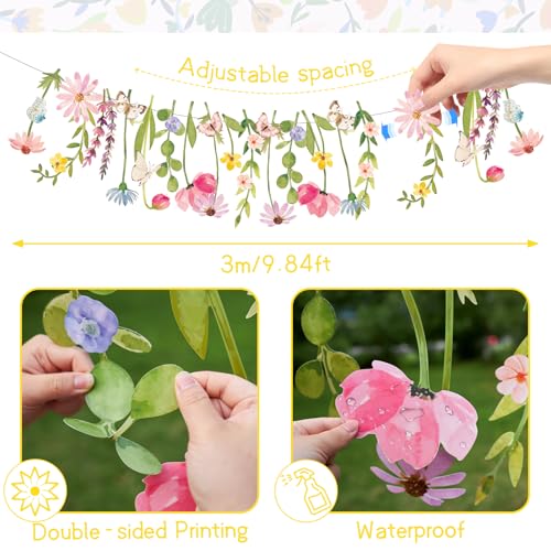 Image of Butterfly Banner Wildflower Party Decorations Paper Flower Leaves Banner Butterfly Garland for Wall Decoration Spring Baby Shower Wedding Backdrop Decorations