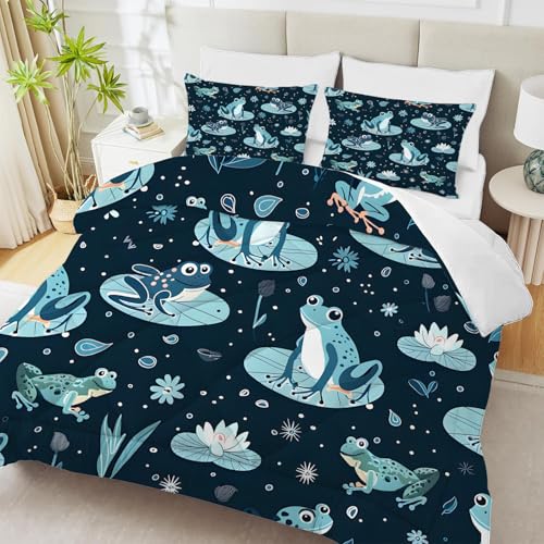 PNHCL Rana Edredon Estampado 4 Estaciones, Flores Edredón Relleno Nórdico Cama 135/150, Temas de Animales Edredones Reversible 220x240 cm para Decoracion Dormitorio, Azul