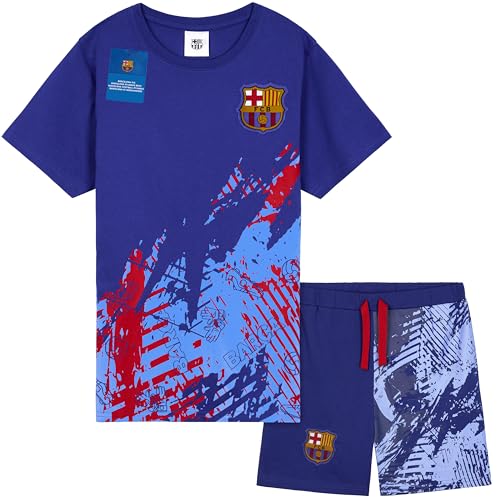 Get Trend FC Barcelona Pijama Corto Niño y Adolescente Chico Conjunto de Pijamas Futbol Verano Ropa Niño Cómoda Regalos Niños (11-12 Años, Azul Barcelona FC)