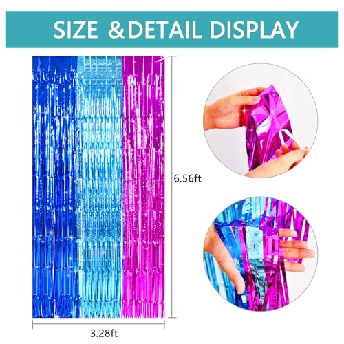 Image of TONIFUL Blue Pink Door Streamers,Blue and Pink Photo Booth Backdrop Metallic Streamers Foil Fringe Curtain for Birthday,New Year,Graduation,Grad,Baby Shower Party Streamers Decoration