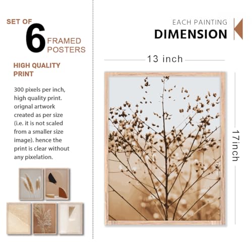Image of NoWorries Premium Modern Minimal Art Wall Decor Paintings for Living Room | Set of 6 Framed Posters for Home Decoration (13x17 Inches, ART ATTACK-6)