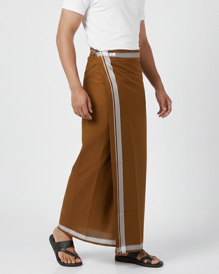 Image of TUNI MANI Kerala Style Men's Cotton Welcro Pocket Dhoti, Vesti /adjustable for all size (Single Dhoti)