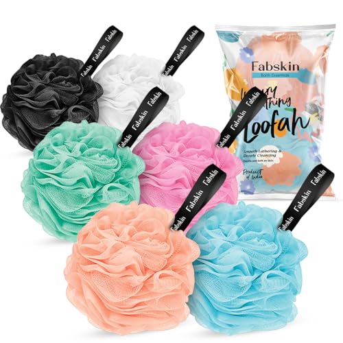 Image of FABSKIN Round Loofah Bath Shower Sponge Scrubber Exfoliator for Women & Men | Body Wash Scrub for Bathing | Smooth Lathering & Deeply Cleansing Bath Scrubber for Body (Multicolor, Pack of 6)