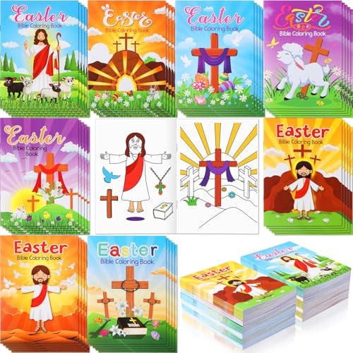 Sinload 120 Pcs Christian Easter Coloring Books Bulk Christian Easter Gifts for Kids Easter Coloring Books Bulk Christian Easter Gifts He Is Risen Color Booklet for School Classroom Activity Gifts
