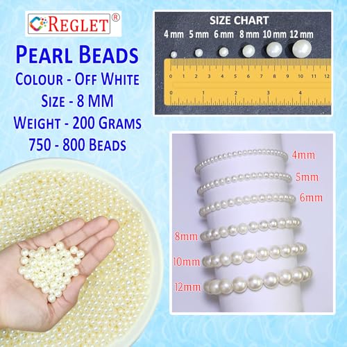 Image of 600 Pcs Off White Pearl Beads for Jewellery Making Kit - 8 mm - Beads for Bracelet Making Kit - Pearls for Craft - 200g