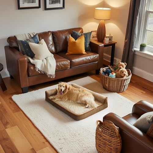 Image of gorgeous Dog Beds Memory Foam Large Bed Waterproof Layer for Labrador, Bulldog, Retriever, Poodle, Large Breed Dogbed (Light,Brown, 36x27x4)