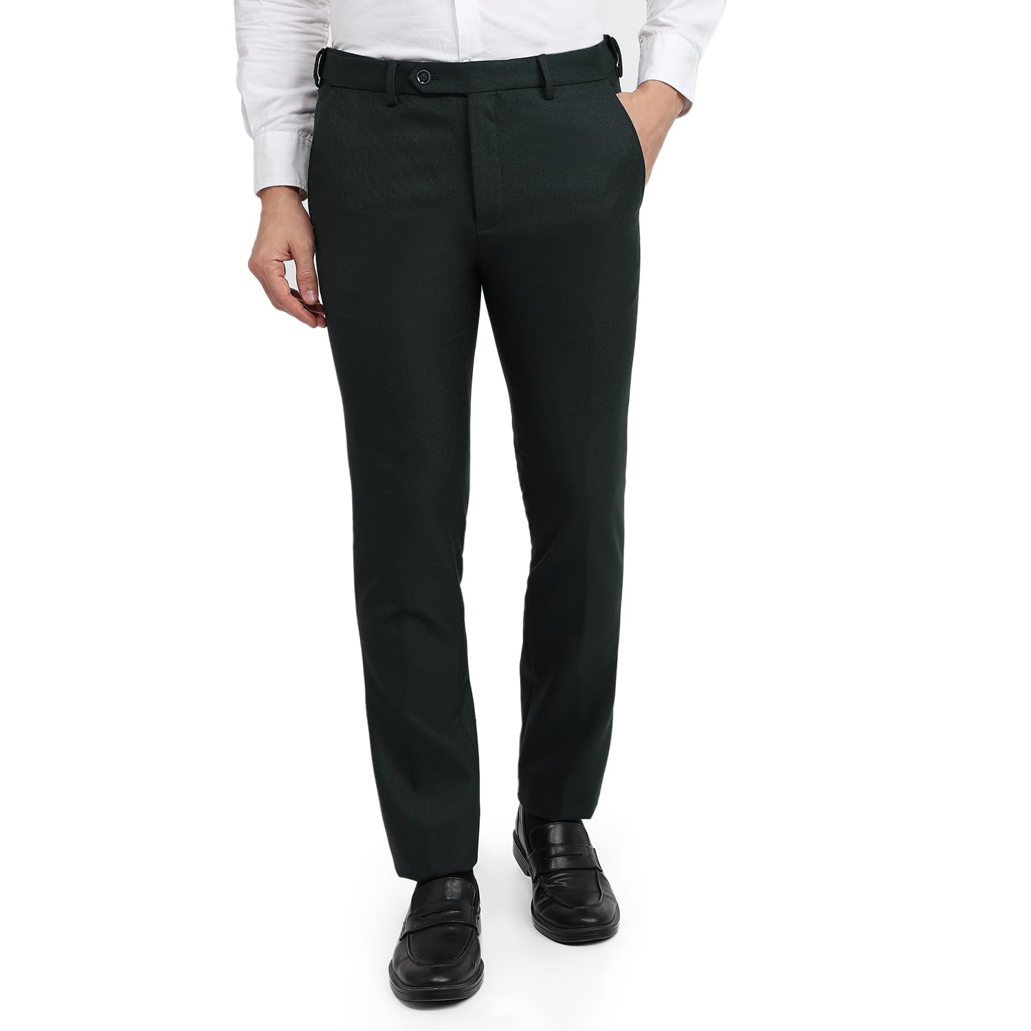 park avenue Men Slim Fit Solid Pattern Poly Wool Blend Flat Front Formal Trouser Green-picture-28
