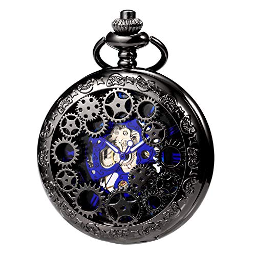 Montre à gousset mécanique squelette TREEWETO en bronze avec chaîne et boîte