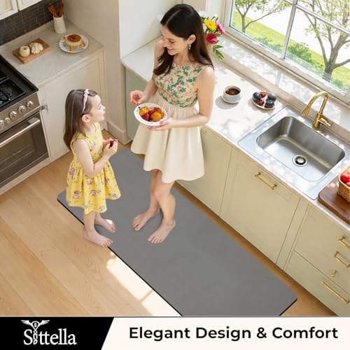 Image of SITTELLA Rubber Kitchen Mats Set, Anti-Skid Kitchen Mats 3.5mm, Water Absorbent Rug, Carpets, Floor Mat for Home and Kitchen (120x50cm) in Grey, Rectangular