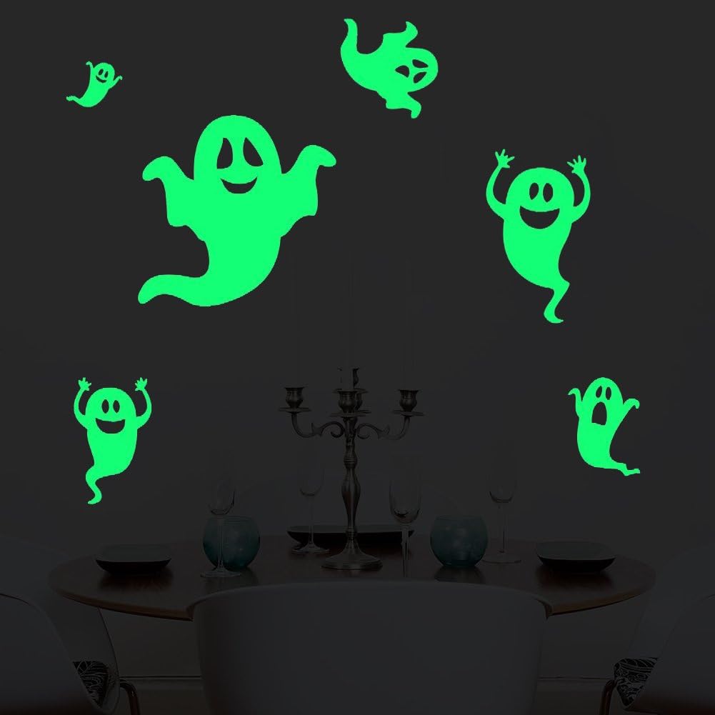 Six Timid Ghosts Wall Decals Halloween Decorations Glow in the Dark, XYIYI Spooky Wall Stickers for Halloween Party Kids Home Room Decor