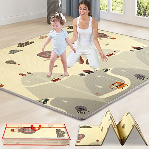 Image of LFCREATOR Baby Play Mat,79" x 71" Extra Large Play Mat for Baby,Anti Slip Non Toxic Infant Play Mat ,Waterproof Reversible Playmat with Fabric Covering Edge,CAR