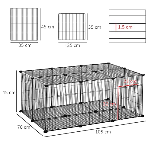 Pawhut Small Animal Enclosure For Small Animals, Diy Metal, Multi-Angle Connectors, Non-Slip Mat, Openable, 22 Panels, Black, 105 X 70 X 45 Cm #TOP2