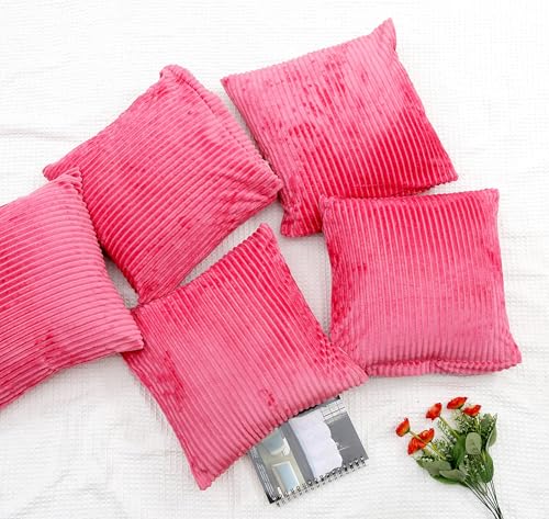 Image of RD TREND Cushion Cover Set of 5, Decorative Sofa Living Room Home Square Cushion Covers 16 Inch x 16 Inch, Aesthetic Corduroy Striped Double Sided (Salmon,Pack of 5)
