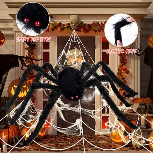 KIYTARBOO Spider Webs Halloween Decorations Outdoor - 200'' Triangular Spider Web + 49'' Giant Fake Spiders for Indoor Outdoor Halloween Decor Haunted House Décor Yard Home Garden Party の商品画像 2