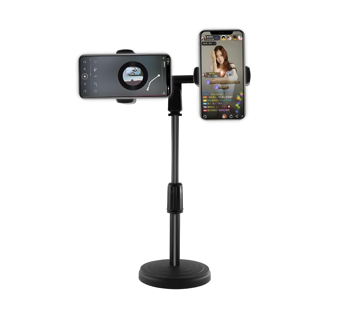 BKN Universal Dual Head Mobile Phone Stand for Table Desk Online Class with Multi-Angle Adjustable Height |360 Flexible Rotation Mobile Holder Stand Compatible with All Smartphone Holder- Black (B0D753RZP7) Amazon Price History, Amazon Price Tracker