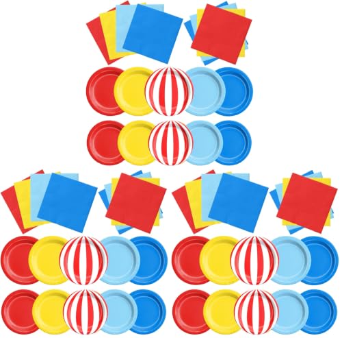 Image of CMUSKO 60Pcs Carnival Plates and Napkins-Circus Theme Party Decorations Red Blue Yellow Tableware for Birthday, Baby Shower (Pack of 3)