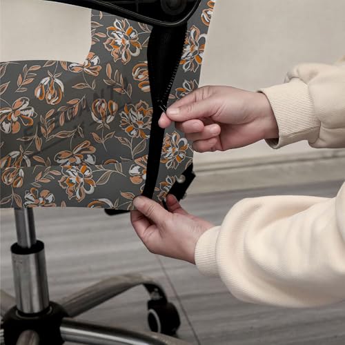 Image of Eleganta Stretchable Elastic Boss Office Chair Cover with Handle Covers, Polyester Spandex, Grey Flower (Pack of 1)