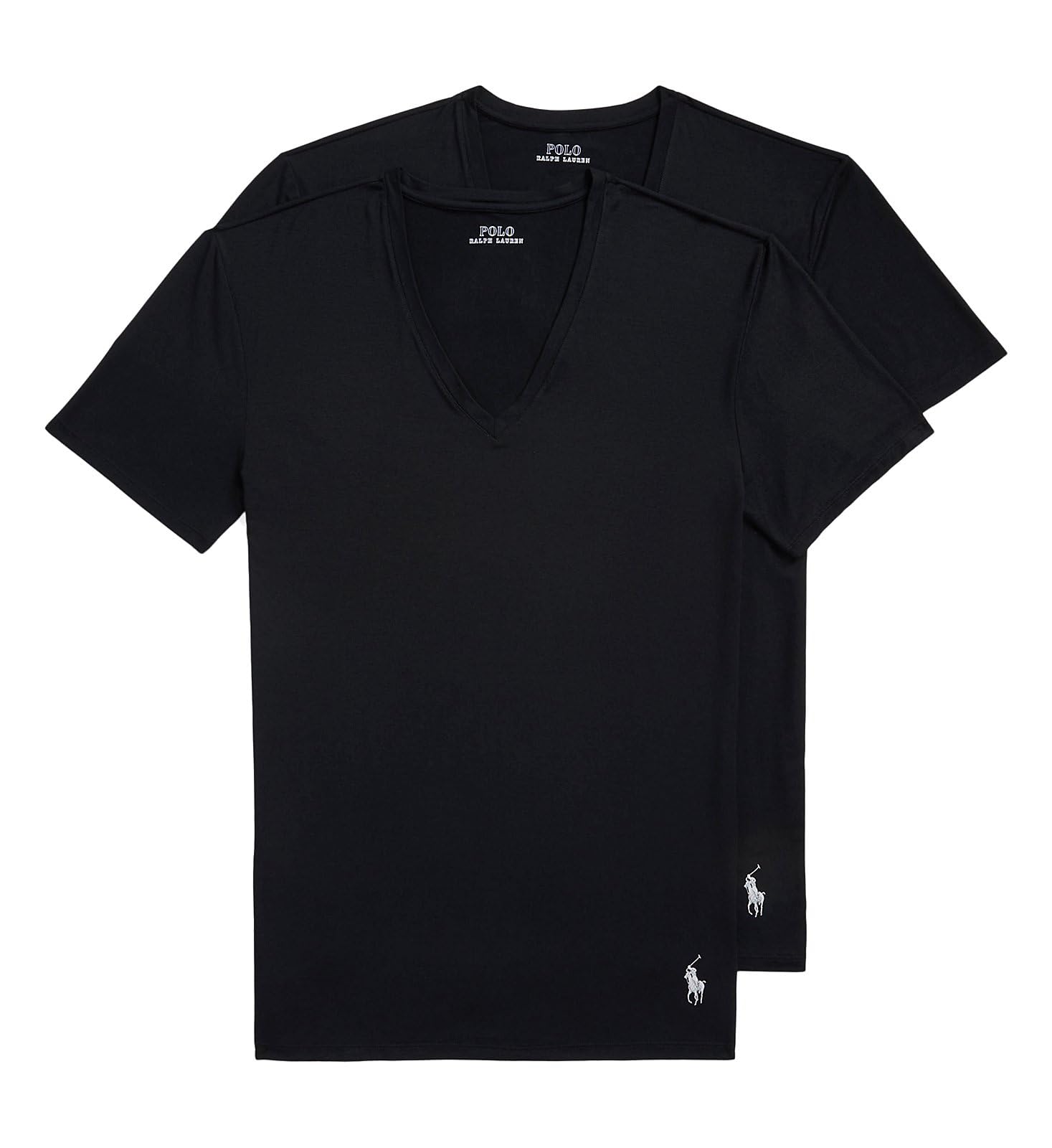 POLO RALPH LAUREN Mens Perfect Flex Tee V-Neck T-Shirt - 2 Pack LEMVP2 Polo Black Silver S