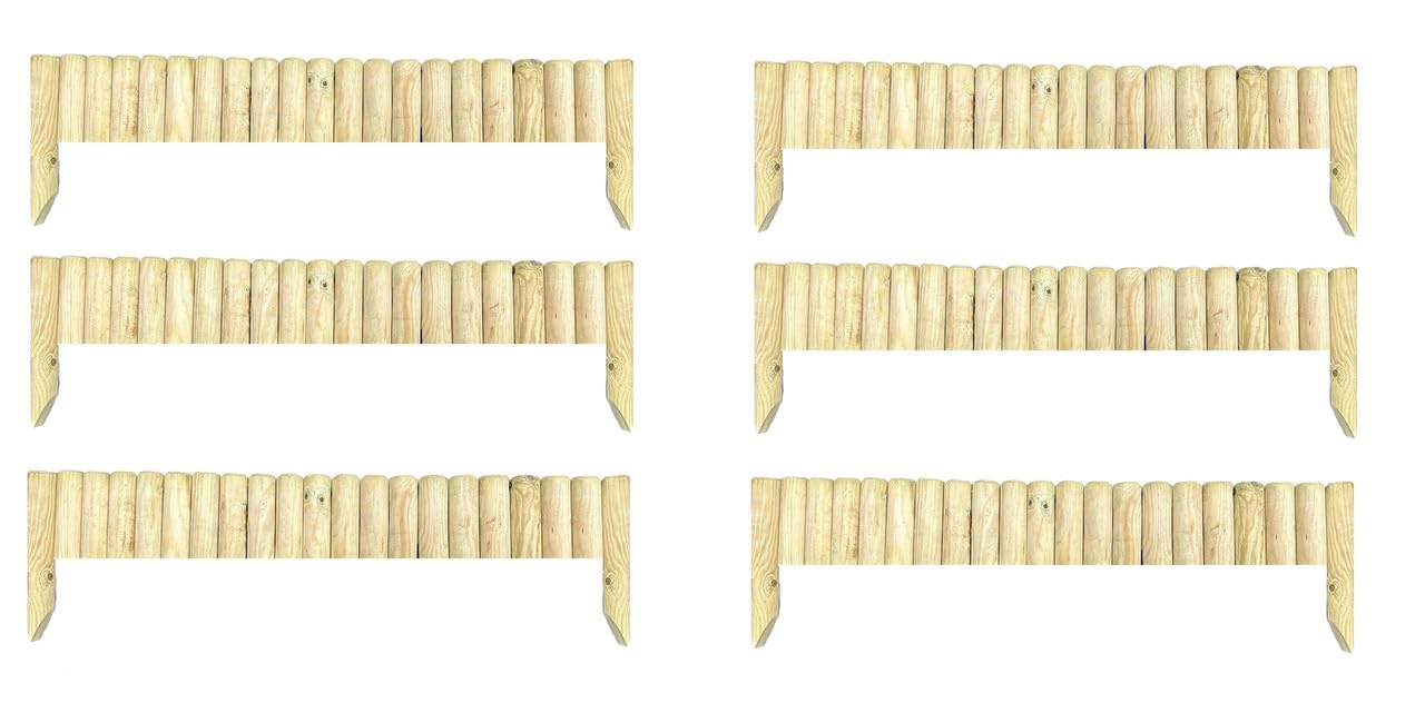 Abaseen Pack of 6 Large Wood Wooden Picket Border Outdoor Decorative Garden Fence Fencing Panels for Grass Lawn Plants Flowers Bed Patio Edging Borders Path Fixing Spike Home