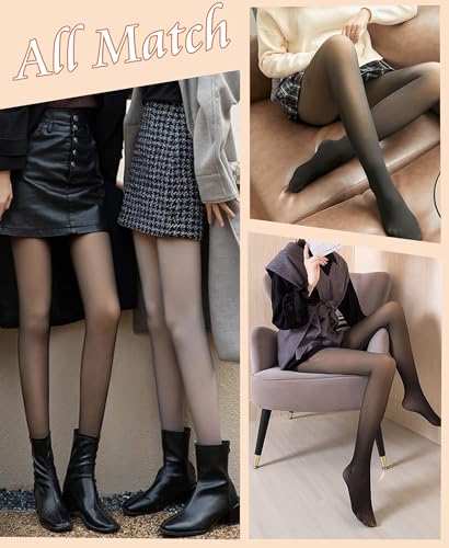 Image of RISSCAN Fleece Lined Tights for Women Opaque Warm Control Top Pantyhose Thermal leggings Stirrup Footed Tights for Winter(220g Black Translucent Thin Fleece Footed,XS)