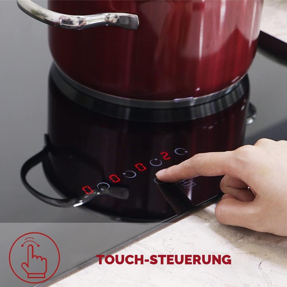 Glaskeramikkochfeld Elektrischer Kochfeldbrenner aus Keramik 60cm, Eingebauter Schwarzer Glaskocher mit 4 Kochzonen GCE460TC