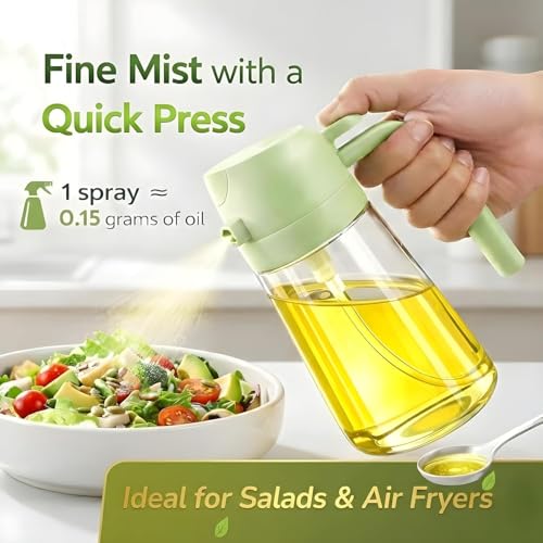 Image of Mistifi Olive Oil Sprayer for Cooking,2 in 1 Oil Dispenser and Oils Sprayer Kitchen Gadgets-16oz Glass Oils Spray Bottle,Mist Olive OilDispenser,Air Fryer,Salad,Grils (Green)