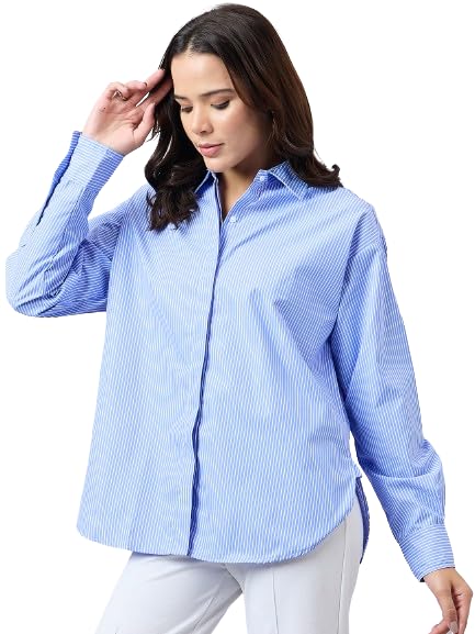 Image of Style Quotient Women Solid Smart Casual Oversized Polycotton Shirt