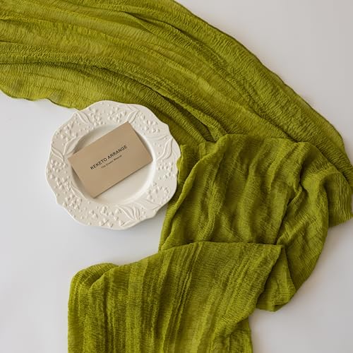 Image of 3Pcs Moss Green Cheesecloth Table Runner 120 Inches for Party Home Decor