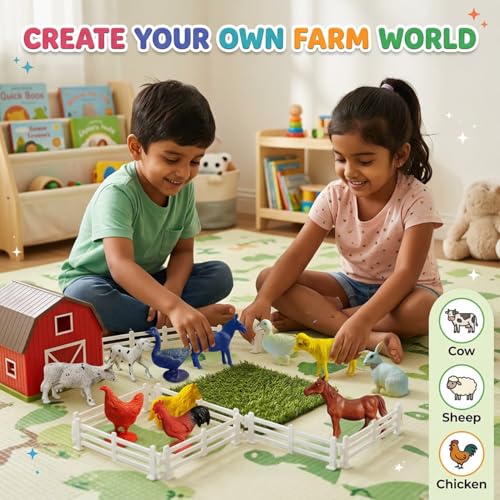 Image of ZESTHOME Farm Animal Toys for Kids | Animal Figures Set | 6-8 cm | Cow Goat Sheep Horse Dog Duck Toys | Learning & Pretend Play Toys | Gift for Boys Girls | 12 PCS