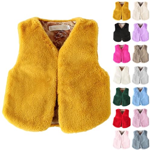 Faux Fur Vest Girls Fall Fashion 2026 Sleeveless Fuzzy Jacket Toddler Fluffy Coats Winter Clothing Furry Outerwear VestsYellow 9-10 Years