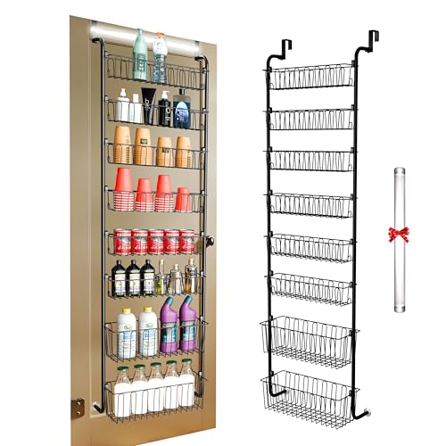 HOKOSFOKOS Over Door Organizer Storage - Metal Over The Door Pantry Organizer Heavy Duty Hanging Storage Rack, Behind Cabinet Shelves for Home, Kitchen, Bathroom, Closet, Pantry, 8-Tier Shelf, Black