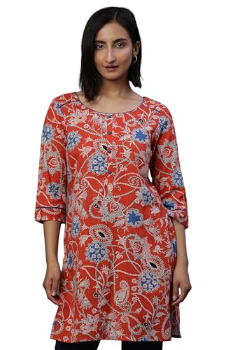 Image of Aurelia Women's Cotton Straight Fit Floral Print Straight Kurti