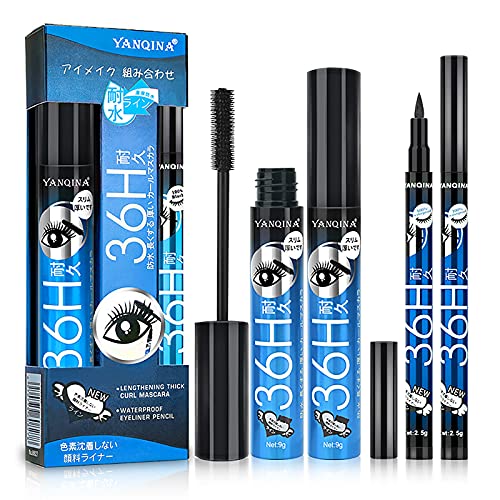 Fiber Mascara and Eyeliner 2 in 1 Kit Long Lasting Waterproof Beauty Makeup for Various Eye Looks (B, One Size)