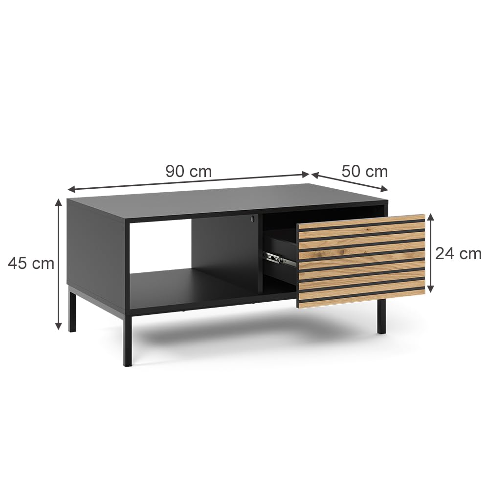 Vicco Couchtisch Eliza, Goldkraft Eiche/Anthrazit, 90 x 50 cm | mit einer Schublade, kombinierbar mit weiteren Möbeln der Eliza-Serie