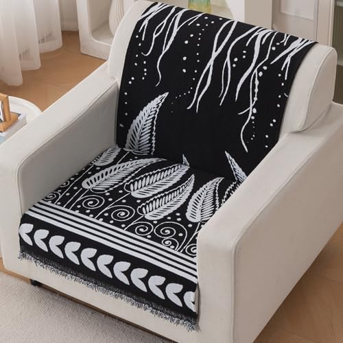 Image of HOKIPO Serene Abode Sofa Cover 1 Seater, 180x60 cm, Black Fern Tribal