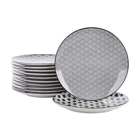 vancasso Platos de Porcelana Pintada a Mano Multicolor de Estilo Japonés Vajilla Gris Spot Plato Llano de Porcelana 8,5" Cover