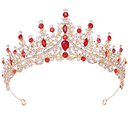 Milisente couronne princesse en alliage kc pour mariage diadème anniversaire demoiselle (rouge) Cover