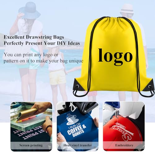 NACHLYNN Drawstring Backpack Bulk 12 Pieces DIY Drawstring Bags Nylon Draw String Sport Bag Sports Bag Tote Sackpack for Boys Girls Women Men Gym Sport Trip, Yellow2