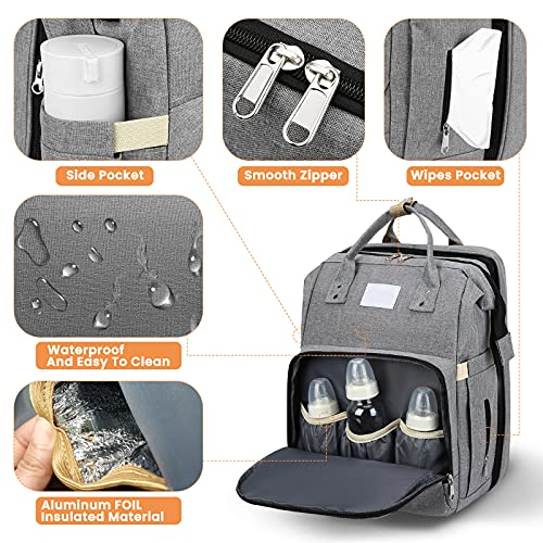 Diaper Bag Backpack, CAMTOA Baby Nappy Changing Bags with Changing Station, Portable Baby Bed 3 in 1 Multifunction Travel Bassinet, Folding Crib, Shade Cloth, Changing Pad, Large Capacity, Waterproof