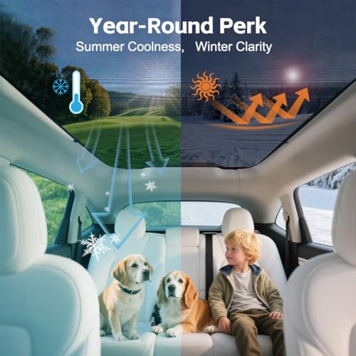 Image of Breathable Mesh Sunshade for Tesla Model Y Juniper /Launch, Thin Lightweight Glass Roof Sunshade, UV Blocking & Ventilation, Easy Clip Install, Foldable with Storage Bag