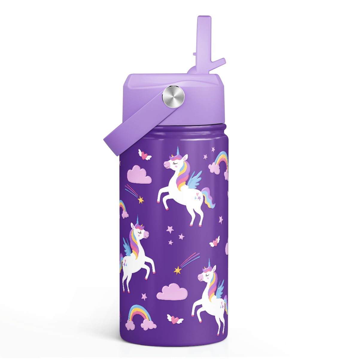 Unicorn Kids Water Bottle With Straw Lid 12oz Insulated Stainless Steel, Travel Tumbler, Unicorn Gifts For Girls, Birthday, Christmas, Back To School