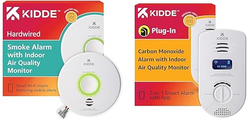 Kidde Detector de humo inteligente y monitor de calidad del aire interior, WiFi, dispositivo compatible con Alexa, detector de monóxido de carbono