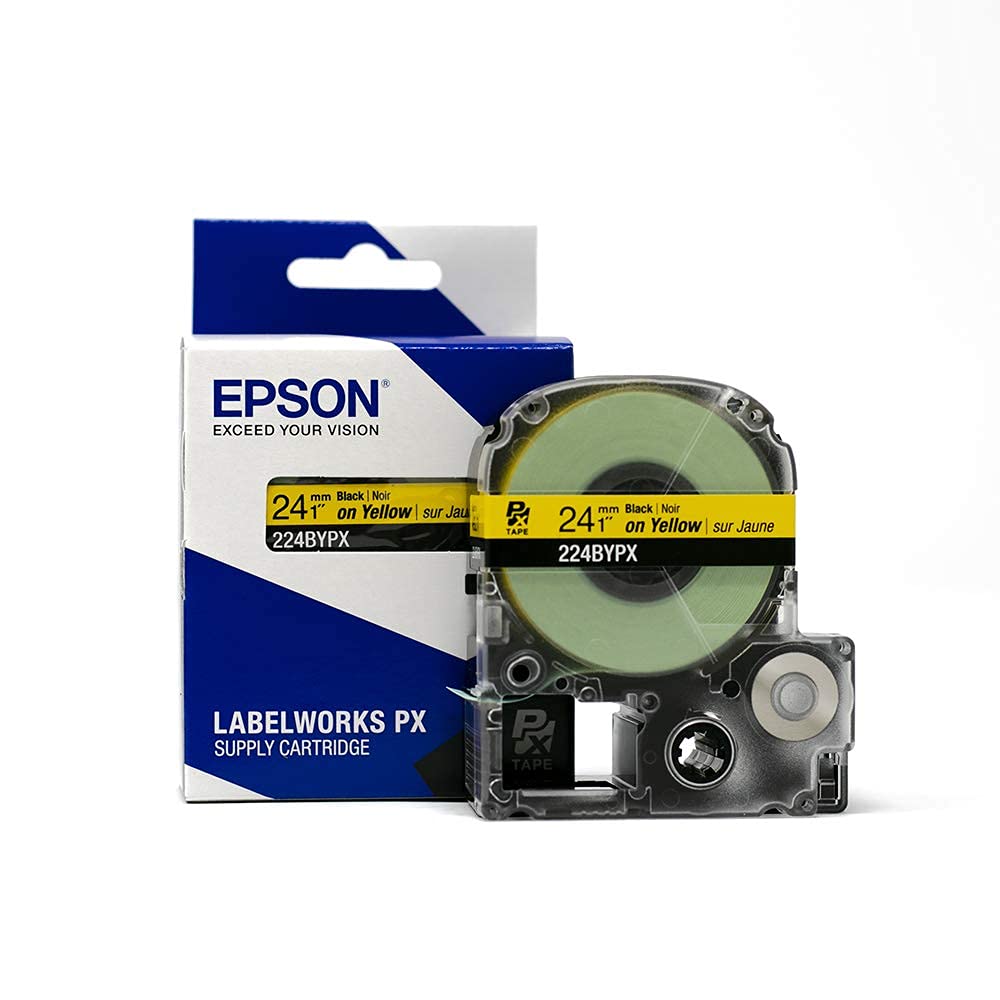 Epson LABELWORKS 224BYPX Genuine PET (Polyester) Tape Cartridge - Black on Yellow Industrial Label Maker Tape - 1" (24MM) Wide, 30 ft
