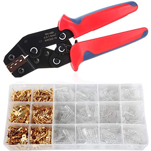 Crimpadora Terminales Silingsan Unidad de terminales eléctricos y prensadora con 600 piezas Conectores Terminales 2.8 mm / 4.8 mm / 6.3 mm